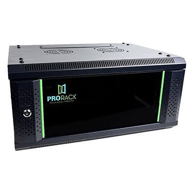 PR-W6404 ProRack 4U 600*450Wall mount cabinet with glass door, 1 fan, 1 shelf and 1 PDU 6 outlet PR-W6404
