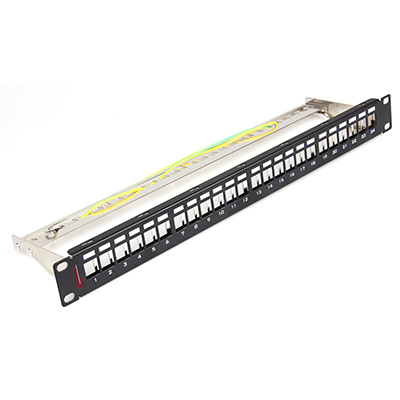 Premium Line 170242402 High Density Shielded 24Port Unloaded Patch Panel for 180° Shielded Die-casting Keystone Jack, 1U, with Cable Management