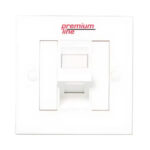 Premium Line Euro II Face Plate, Right-angle, 90°Entry, 86x86, Snap-In,w/- Shutter, 1-Port, White